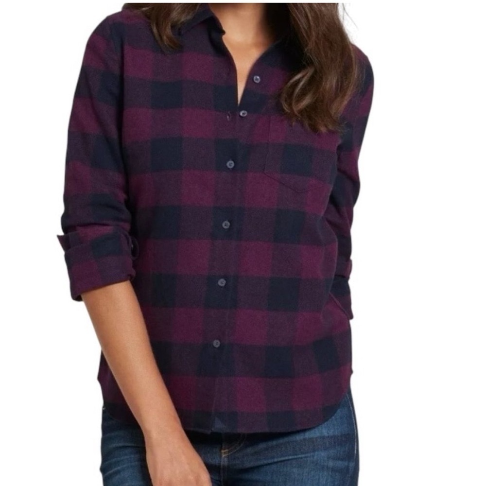 UNTUCKit Women's Kir Flannel Shirt Purple Plaid Button Up Long Sleeves